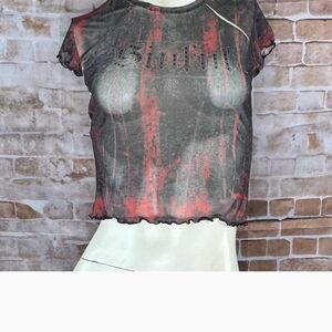 Sinful NWT By Affliction Rhinestone Mesh Sheer Angel Wings Crop Top. XL
